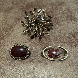 3 Vintage Brown Broaches
